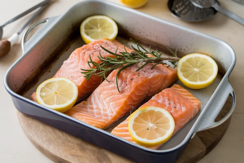 Fresh raw salmon fillets prepared for cooking, showcasing the best salmon cooking secrets.